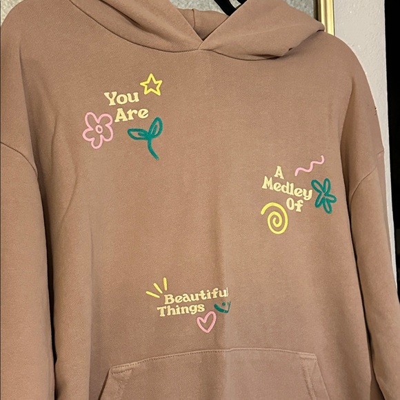 SEEKING COMFORT Pinkish-Brown Over-Sized Hoodie w/ Inspirational Messages - Picture 2 of 3
